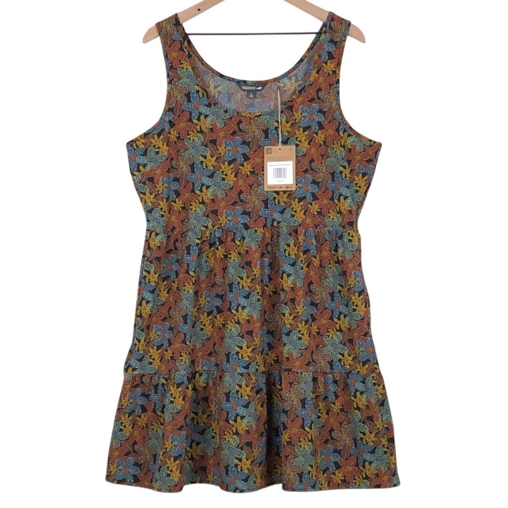 SOLD Toad&Co Sunkissed Sunsana Dress Sz L Black Floral Dot Print T1782309-025-L‎